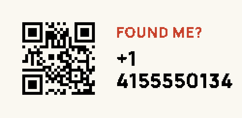 Contact face: WhatsApp QR code and the phone number in large type