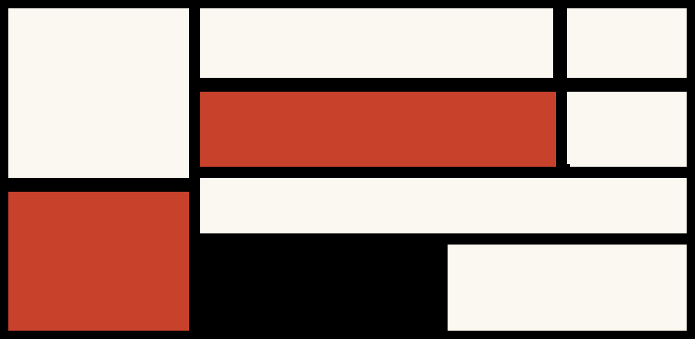 Art face: a Mondrian-style composition generated on the phone, with red blocks