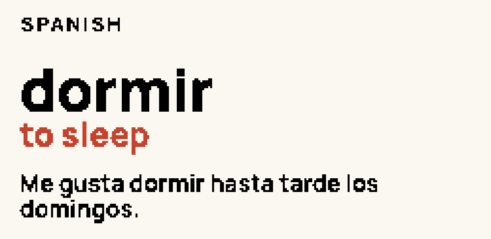 Word of the day face: a word in the language you are learning, its translation in red and an example sentence