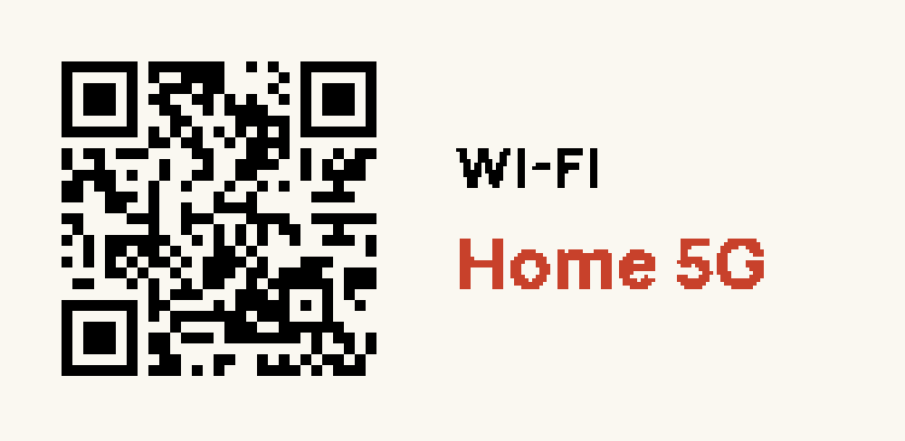 Wi-Fi QR face: QR code and the network name in large type