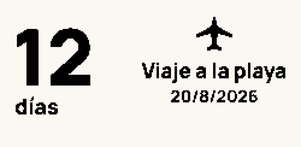 Cara Cuenta regresiva: 12 días en letra grande, ícono de avión, la etiqueta y la fecha del viaje