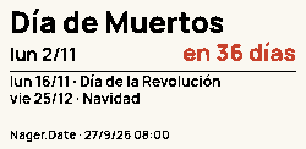 Cara Feriados: Nuestra Señora Aparecida, lunes 12/10, en 15 días en rojo, y los dos feriados siguientes, Día de los Difuntos y Proclamación de la República