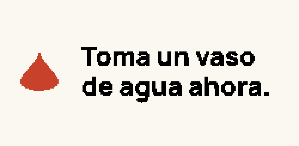 Cara Motivación en modo recordatorio: una gota roja y la frase Toma un vaso de agua ahora