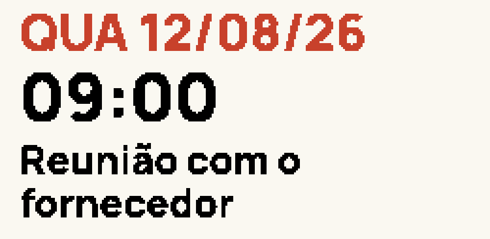 Face Próximo evento: dia da semana, data, horário e título do compromisso