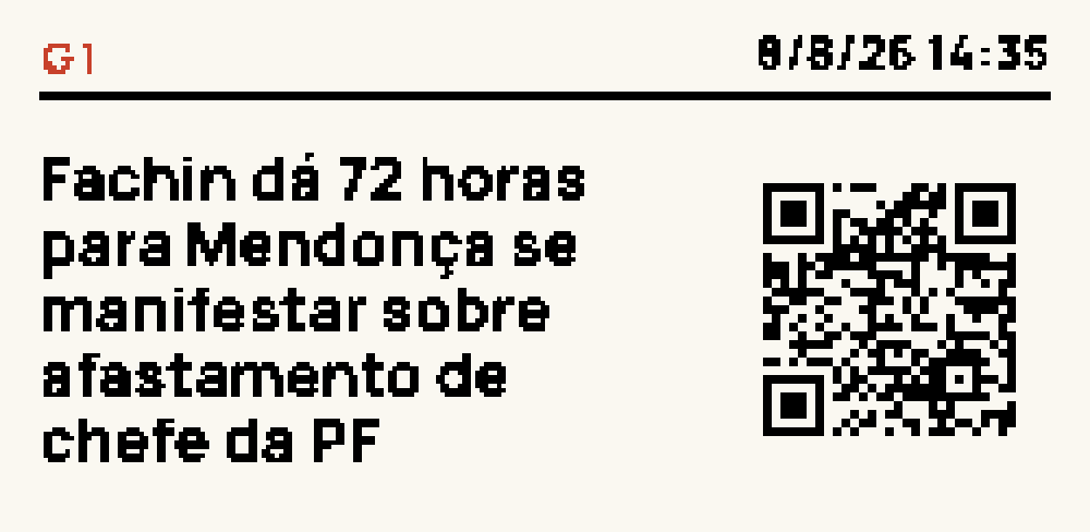 Face Manchete: a manchete mais recente do Google News do seu país, com o veículo, a hora e um QR que abre a notícia