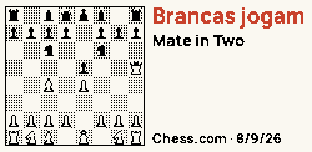 Face Xadrez: um tabuleiro com a posição do problema do dia, o aviso Brancas jogam em vermelho e a linha Mate em dois, do Chess.com